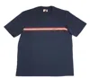 Bally 6233735 Men's Navy Blue 100% Cotton Striped Logo T-shirt In Blue