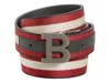 Bally 6235340 Men's Logo Buckle Webbing Stripe Reversible Belt In Multi