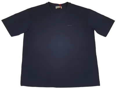 Bally 6301168 Men's Navy Blue Cotton V-neck Logo T-shirt