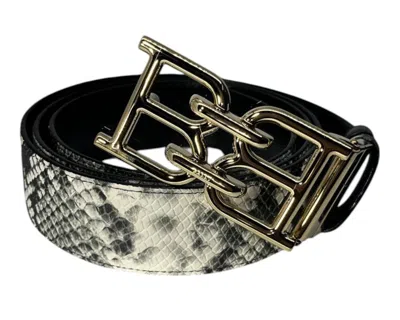 Bally 6302282 Mirror B Reversible Snake Embossed Leather Roccia/black Belt In Green