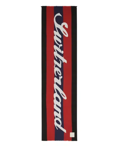 Bally 6302880 Wool Jacquard Scarf In Red & Navy In Black