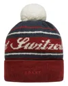 Bally 6302898 Heritage Red/midnight Blue Cashmere Switzerland Beanie In Multi