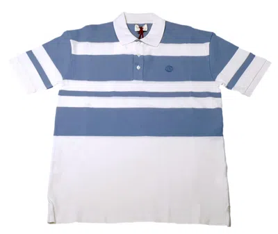Bally 6303076 Men's Bone/blue Striped Organic Cotton Polo Shirt Size S In White