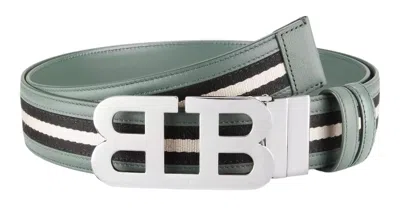 Bally 6303777 Mirror B Reversible Leather Striped/sage Belt In Multi