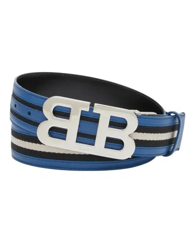 Bally 6303778 Mirror B Reversible Leather Striped/blue Belt In Multi