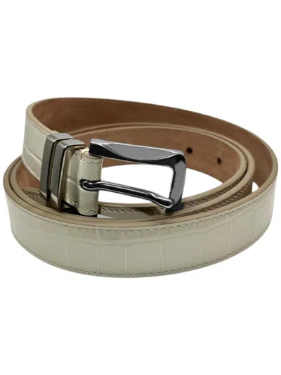 Bally 6305260 Women's Curved Bone Croc Leather Belt In White