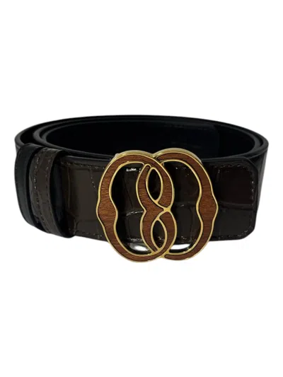 Bally 6305270 Croc Embossed Adjustable Reversible Brown Leather Belt In Black