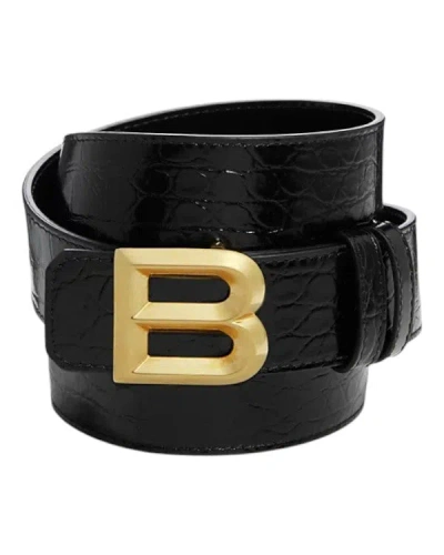 Bally 6305821 B Bold Croc Embossed Logo Buckle Leather Black Belt