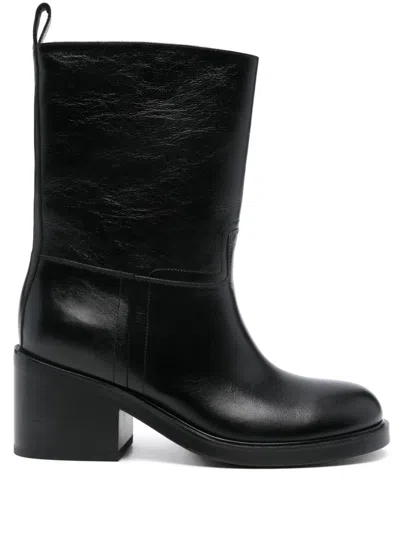 Bally Elegant Mini Leather Booties With Stiletto Heels In Black