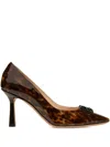 Bally 85mm Evanca Leopard-print Patent Pumps In Brown