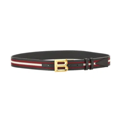 Bally Adjustable Striped Leather Belt Loop In Brown