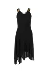 Bally Asymmetric Midi Dress With Ruffle Hem And V-neck In Black