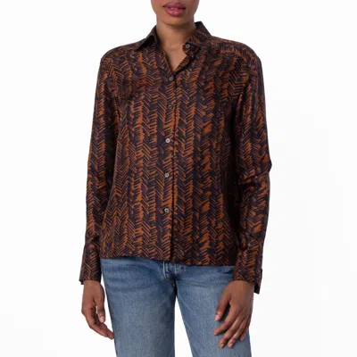 Bally Abstract Print Long-sleeved Silk Shirt In Brown