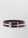 Bally Adjustable Striped Logo Belt With Textured Finish