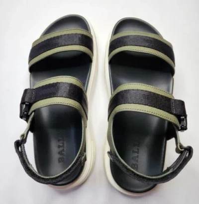 Pre-owned Bally Agata Dark Green Calf Grained Leather & Black Canvas Men's Sandals Us 7d