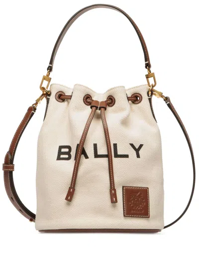 Bally Akelei Natural Leather Drawstring Bag In White
