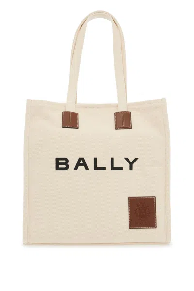 Bally Akelei Canvas Tote Bag With In Natural/cuero+oro