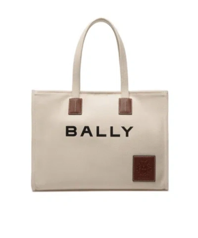 Bally Akelei Logo Printed Top Handle Bag In Beige