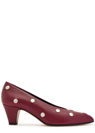 Bally Aline 55 Stud-embellished Leather Pumps In Burgundy