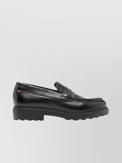 Bally Almond Toe Chunky Sole Loafers With Penny Slot In Black