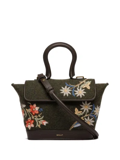 Bally Alpine Flower-embroidered Cross Body Bag In Green