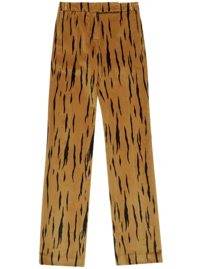 Bally Animal-print Velvet Trousers In Brown