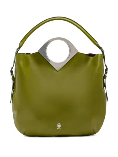 Bally Anni Geometric-detail Leather Shoulder Bag In Green