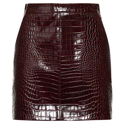 Pre-owned Bally Astara Crocodile Embossed Leather Pencil Miniskirt In Black