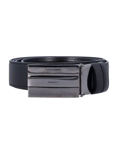 Bally Adjustable Metal Buckle Textured Finish Belt In Black
