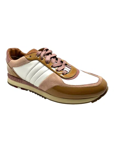 Bally Asyia Ladies White/pink Suede Leather Sneakers Size 6.5 In Brown