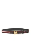 Bally Adjustable Striped Leather Belt Loop In Brown