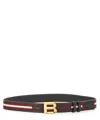 Bally Adjustable Striped Leather Belt Loop In Brown