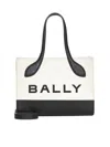 Bally Spacious Beige Canvas Tote With Black Leather Accents In Natural/black+oro