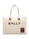 Bally Akelei Canvas Tote Bag In Natural/cuero+oro