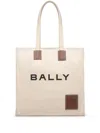 Bally Akelei Canvas Tote Bag With In Natural/cuero+oro
