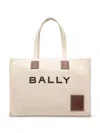 Bally Akelei Canvas Tote Bag In Natural/cuero+oro