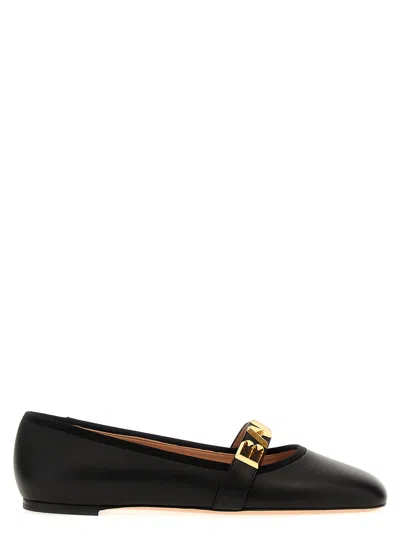 Bally 'square Toe' Ballet Flats With 'gold-tone Hardware' In Black