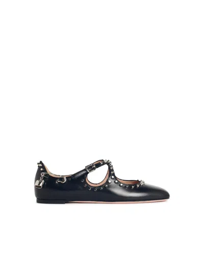 Bally 'rina' Black Lear Ballet Flats With Studs