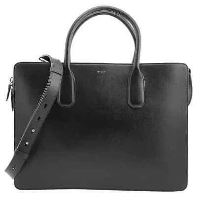 Pre-owned Bally Banque Black Leather Business Bag 6304829 In Check Description