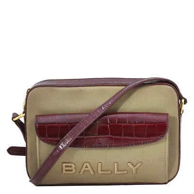 Pre-owned Bally Bar Daniel Embossed Leather Crossbody Bag Wac01t Cv042 I1b9o In Sand/burgundy/brown