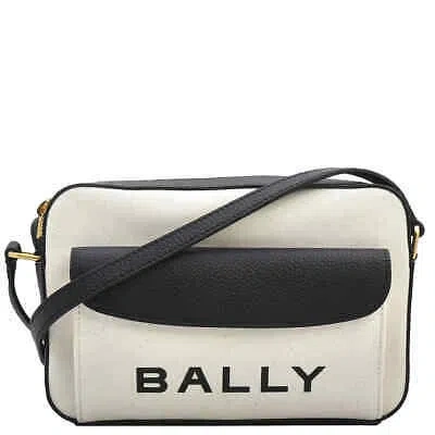 Pre-owned Bally Bar Daniel Logo-print Crossbody Bag Wac01t Cv034 I182o In Natural/black
