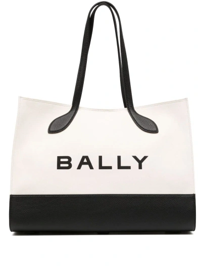 Bally Bar Keep On Cotton Tote Bag In Nude & Neutrals