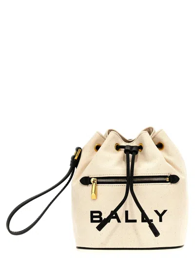 Bally Bar Canvas Bucket Bag In Natural/black+oro