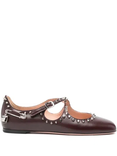 Bally Beliska Studded Leather Ballet Flats In Burgundy