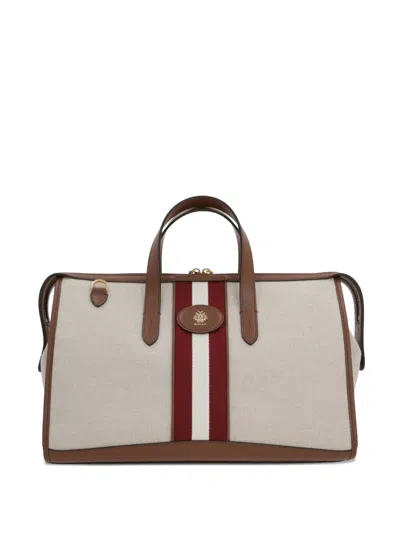 Bally Beckett East West Embellished Striped Leather-trimmed Canvas Tote In Pink