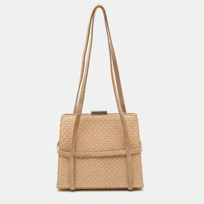 Bally Beige Watersnake Leather And Suede Metal Frame Shoulder Bag In Neutral