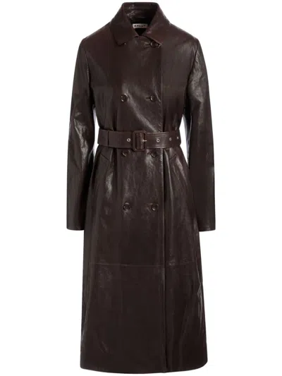 Bally Belted Leather Coat In Brown