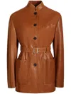 Bally Belted Leather Jacket In Brown
