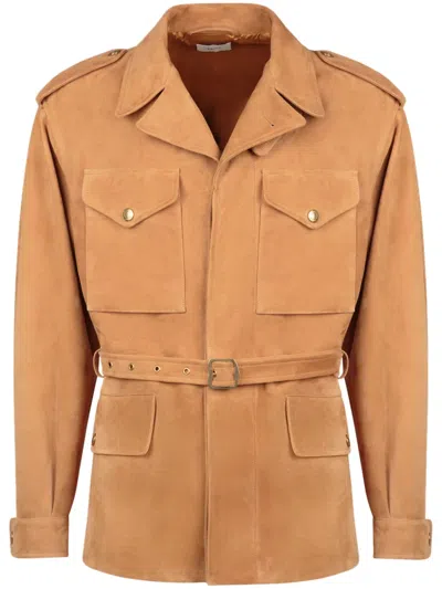Bally Belted Suede Jacket In Brown