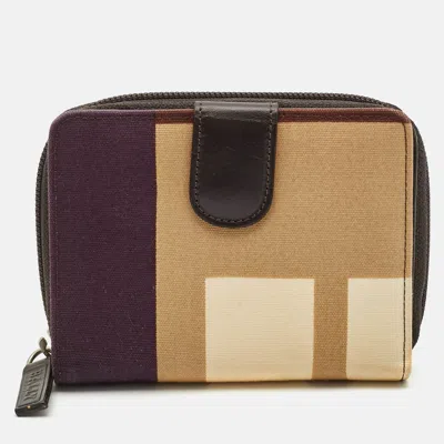 Pre-owned Bally Benno Colorblock Multicolor Canvas And Leather Zip Compact Wallet